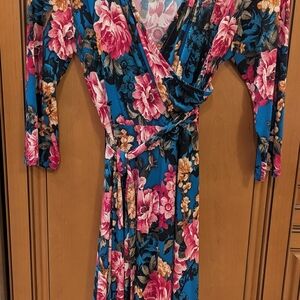 Pinkblush Maternity Floral Long Sleeve Dress - Blue and Pink L